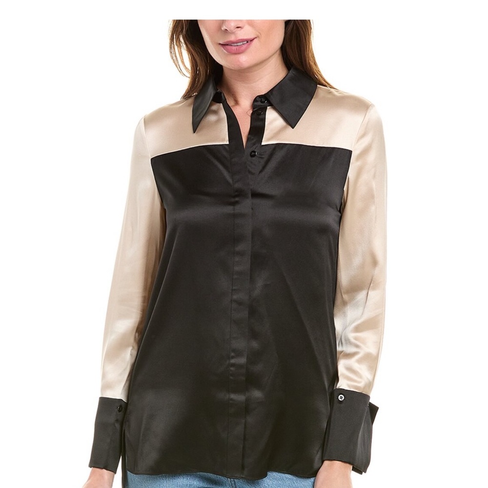 Reiss Elegant Black and Cream Silk Shirt